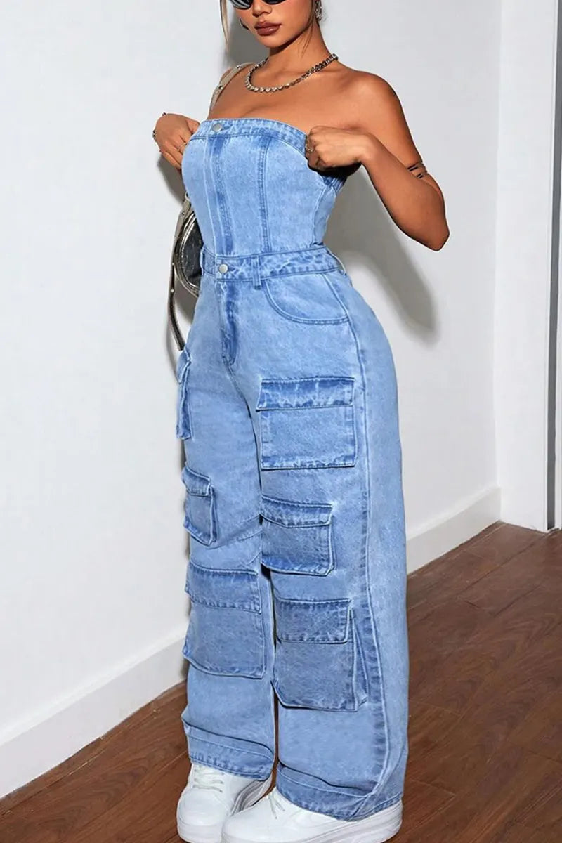 Trendy Women's Bustier Multi Pocket Cargo Jumpsuit