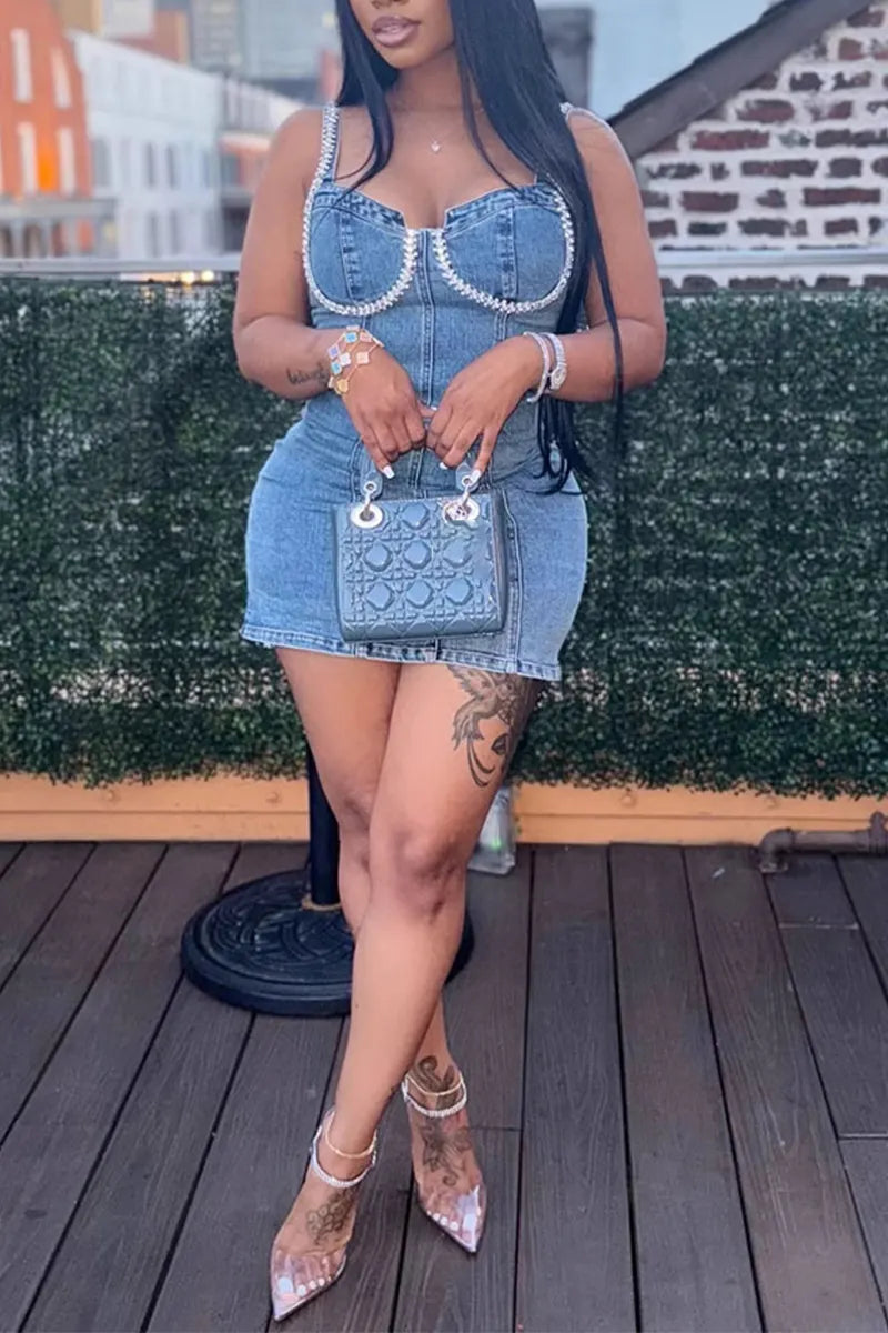 Women's New Fashion Sexy Rhinestone Mini Dress