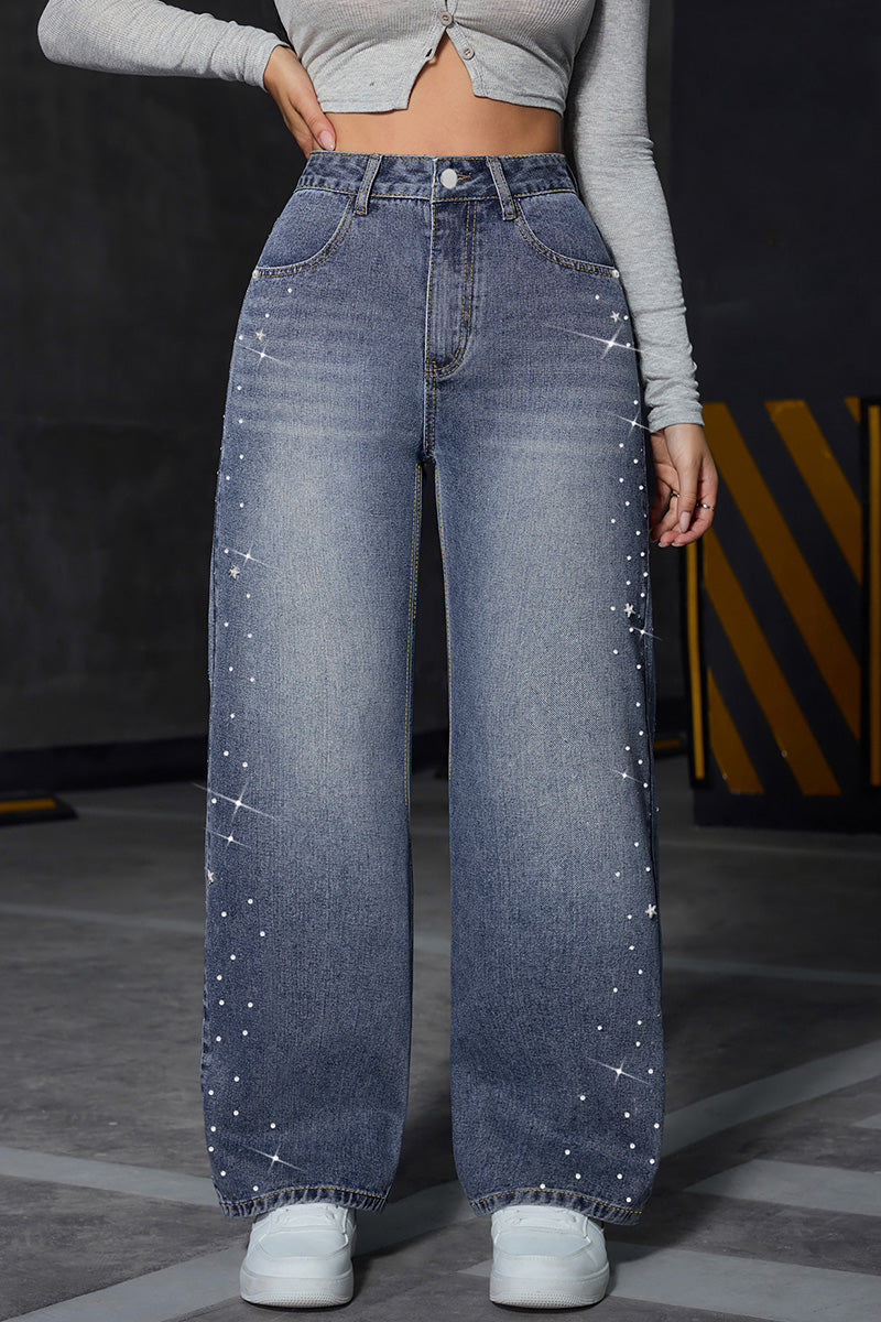 Women's Versatile Side Rhinestone Designer Jeans