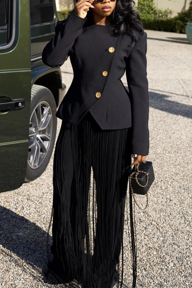Women's Round Neck Style Jacket or Patchwork Fringe Pants