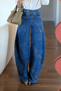 Women's Fashion Zipper Design Barrel Jeans