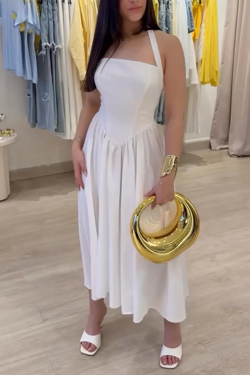 Women's Neck Hanging Patchwork Solid Color Elegant Casual Dress