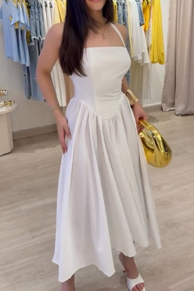 Women's Neck Hanging Patchwork Solid Color Elegant Casual Dress