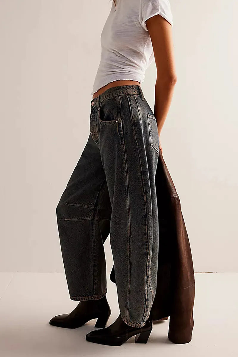 Casual Low Rise Wide Leg Relaxed Wash Jeans