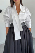 Women's Elegant Asymmetric Neckline Shirt or A-Line Maxi Skirt