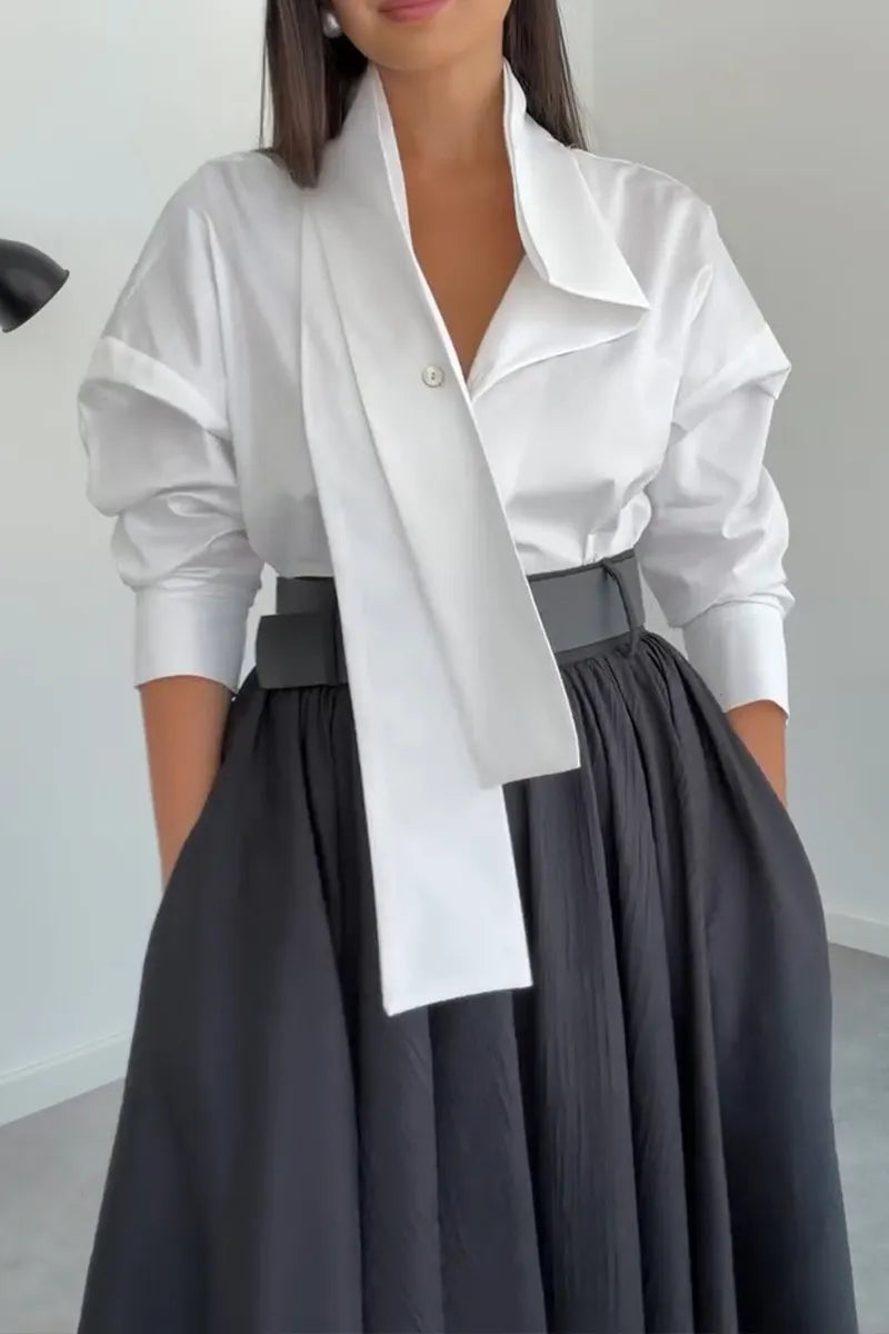 Women's Elegant Asymmetric Neckline Shirt or A-Line Maxi Skirt