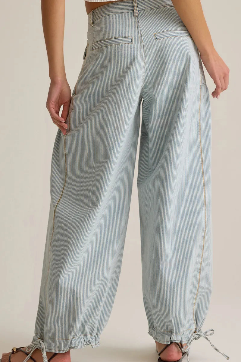 Women Vertical Stitched Pocket Casual Wide Leg Jeans
