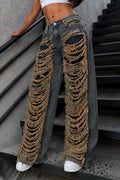 Women's Fashion Street Wash Ripped Decoration Wide Leg Jeans