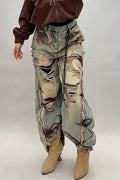 Women's Fashion Irregular Wash Ripped Wide Leg Jeans