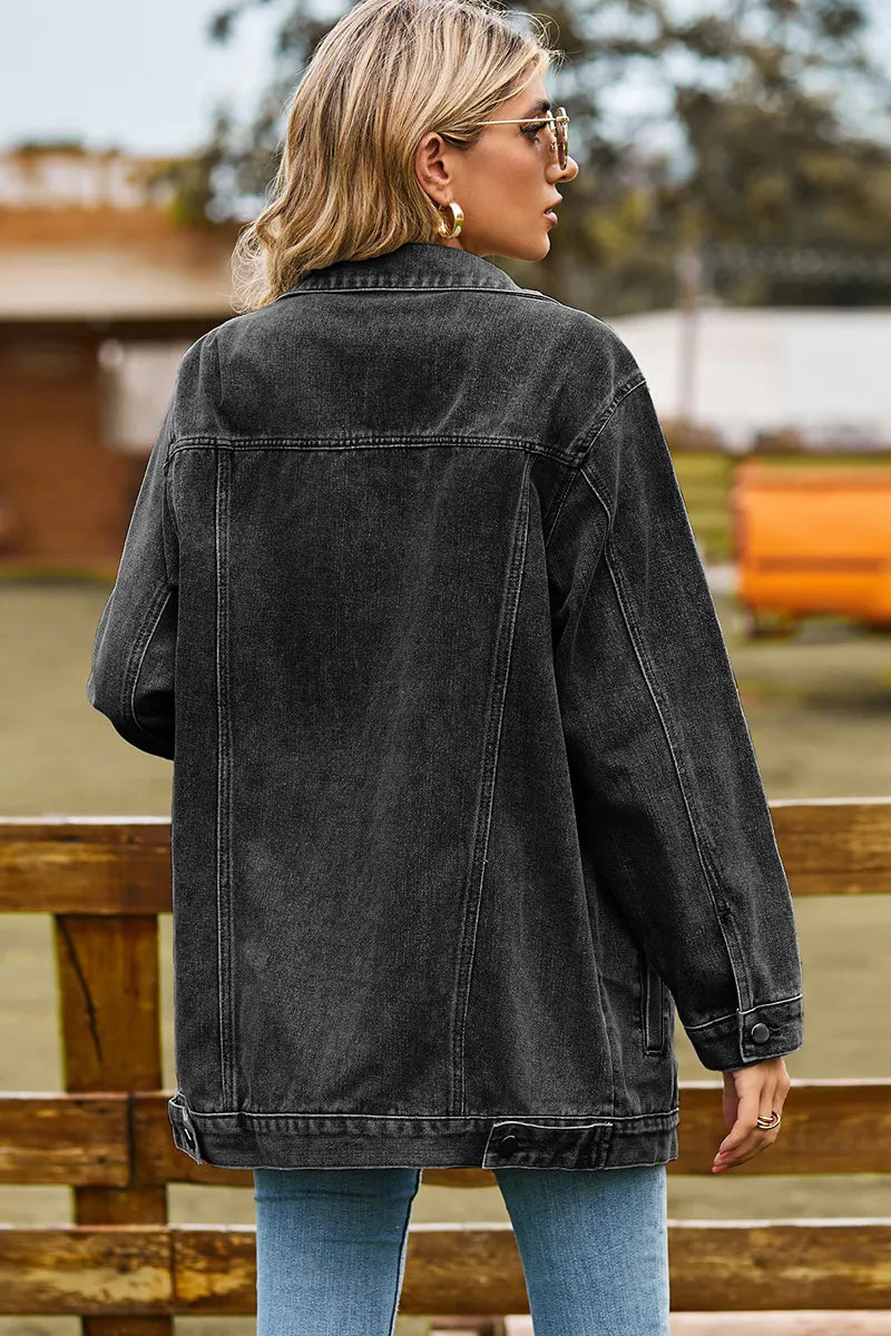 Casual Loose Fit Inside Patch Pocket Denim Jacket