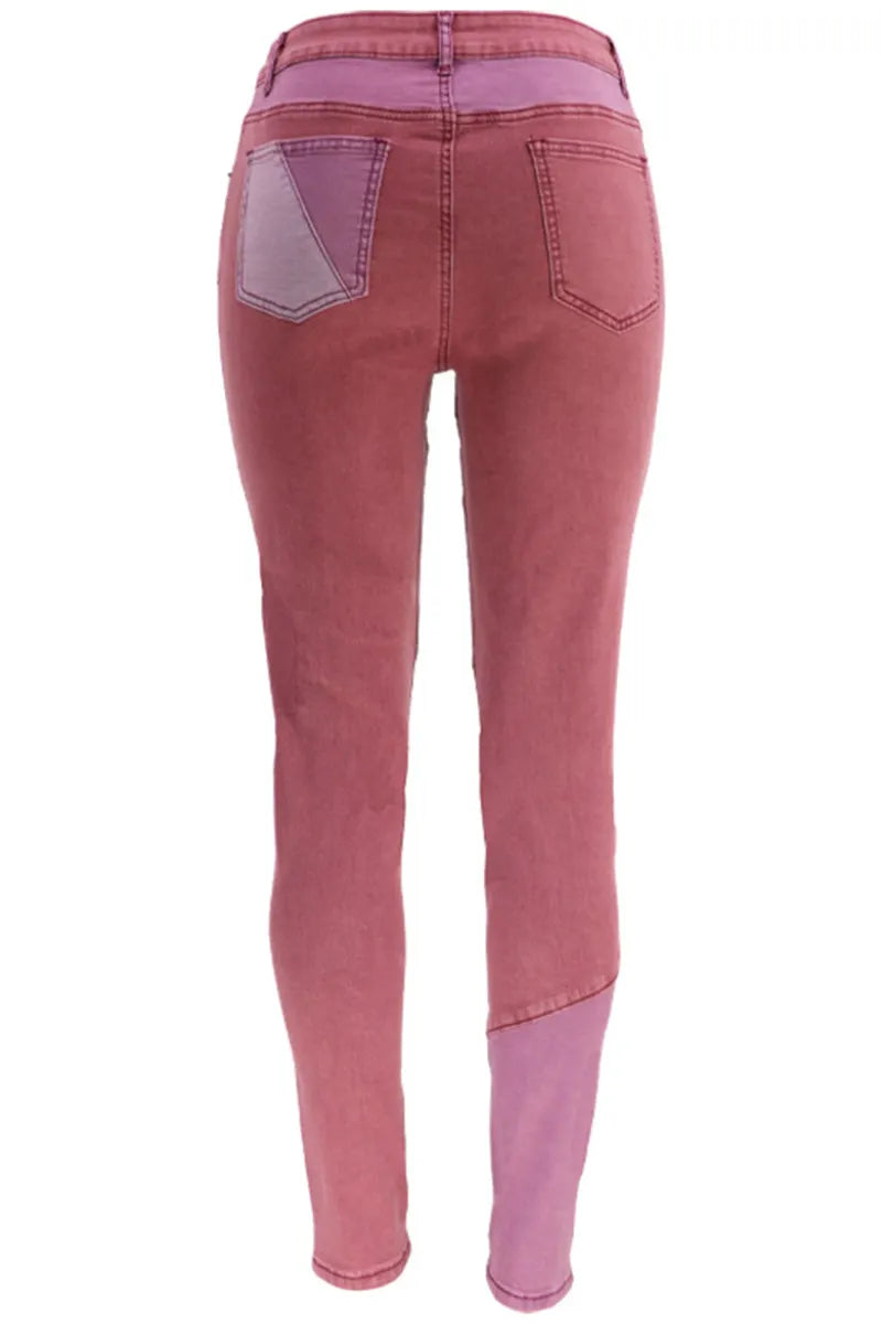 Fashion Color Block Stretch High Rise Jeans