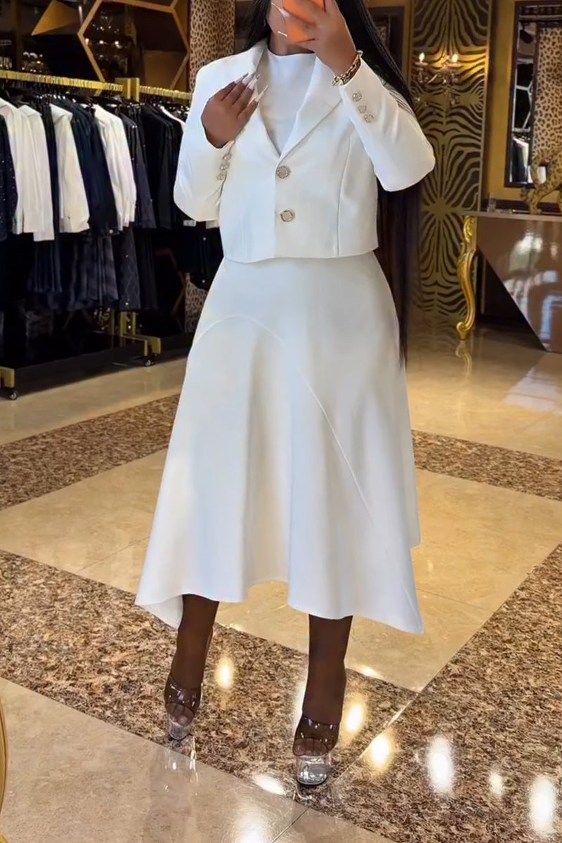 Women's Casual Round Neck Solid Color Dress or Jacket