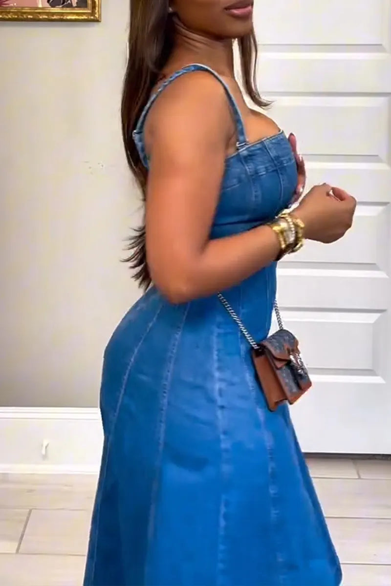 Women's Casual A Line Hem Cami Denim Dress