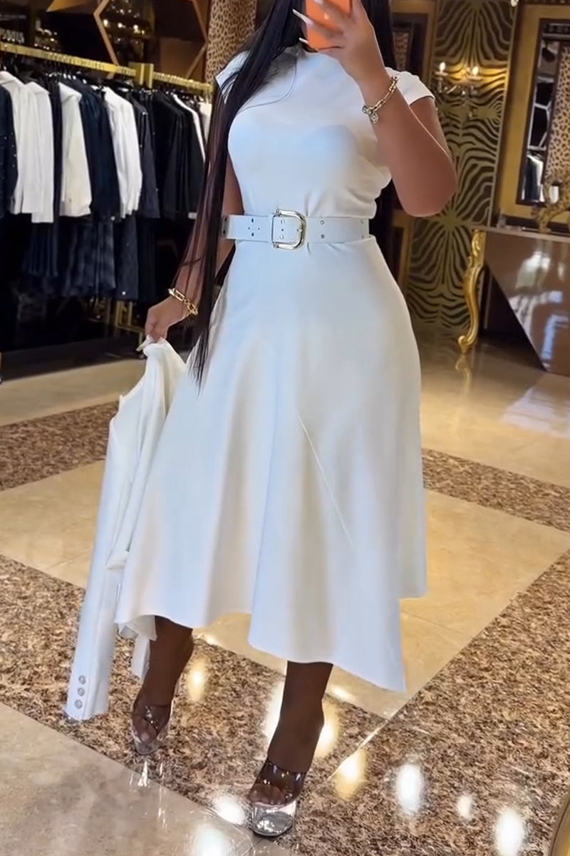 Women's Casual Round Neck Solid Color Dress or Jacket