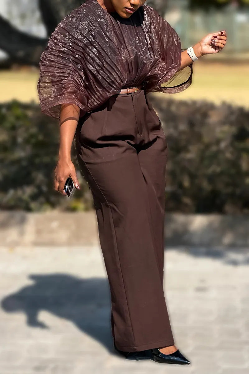 Women's Round Neck Pleated Printed Top or Casual Wide Leg Pants
