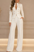Women's Elegant Button Decoration Slim Blazer Suit Pants Two-Piece Set