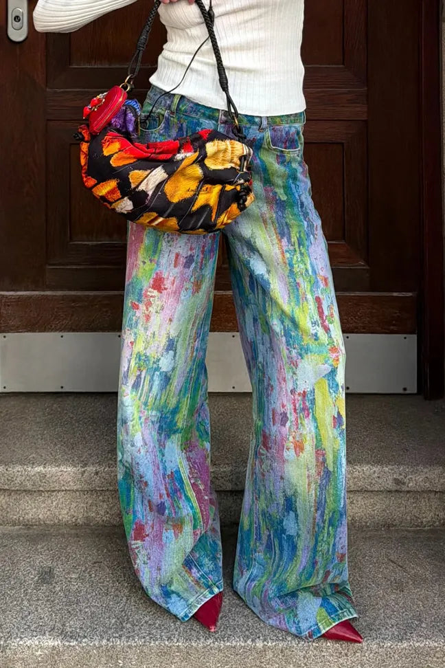 Women's Street Style Color Graffiti Print Jeans