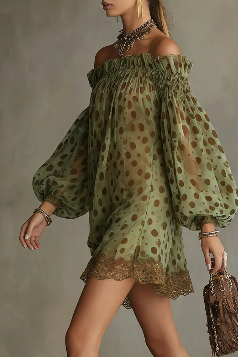 Women's One-piece Collar Polka Dot Patchwork Lace Pattern Elegant Casual Dress