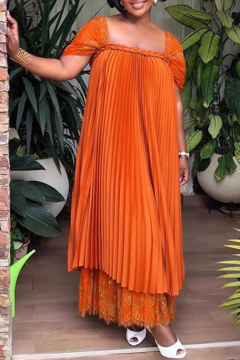 Women's Casual Vacation Pleated Decoration Patchwork Maxi Dress