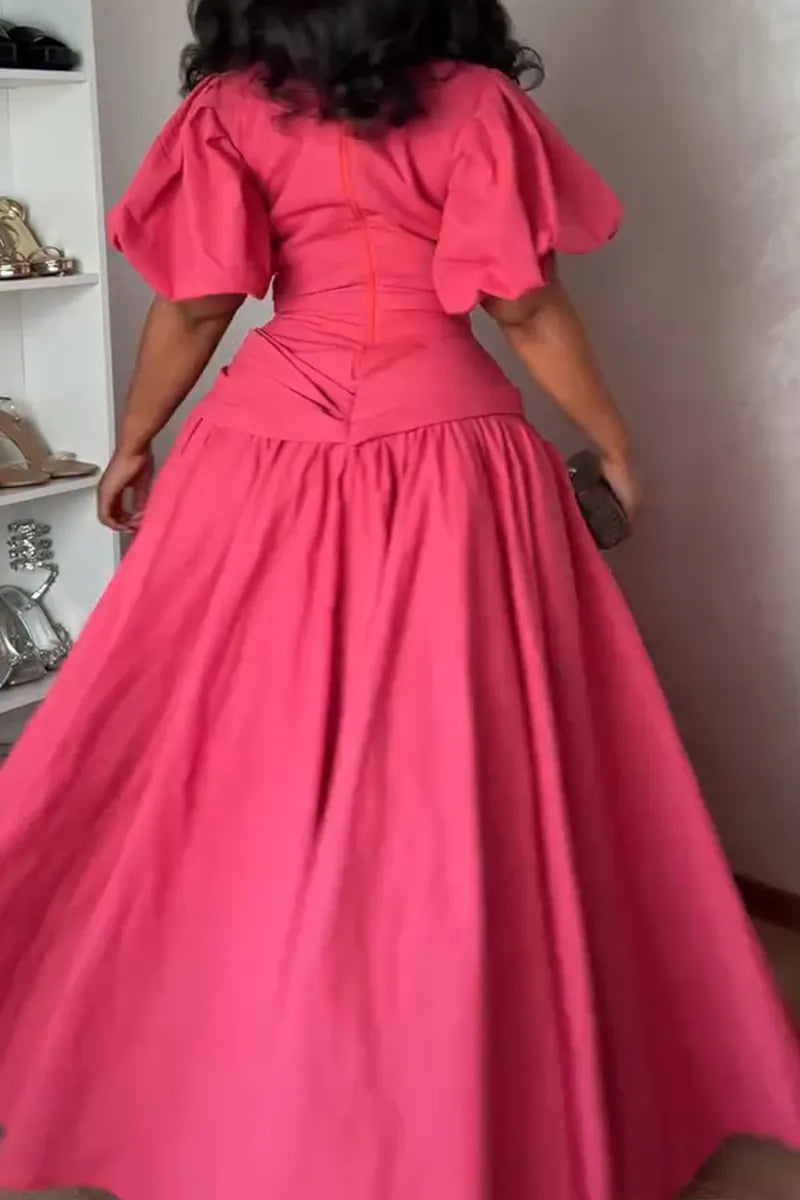Women's Elegant Puff Sleeve A-Line Hem Maxi Dress
