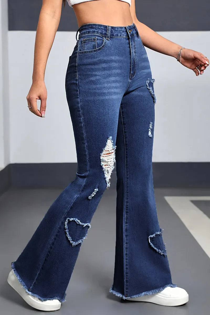 Trendy Flared Heart-Detail Jeans For Women