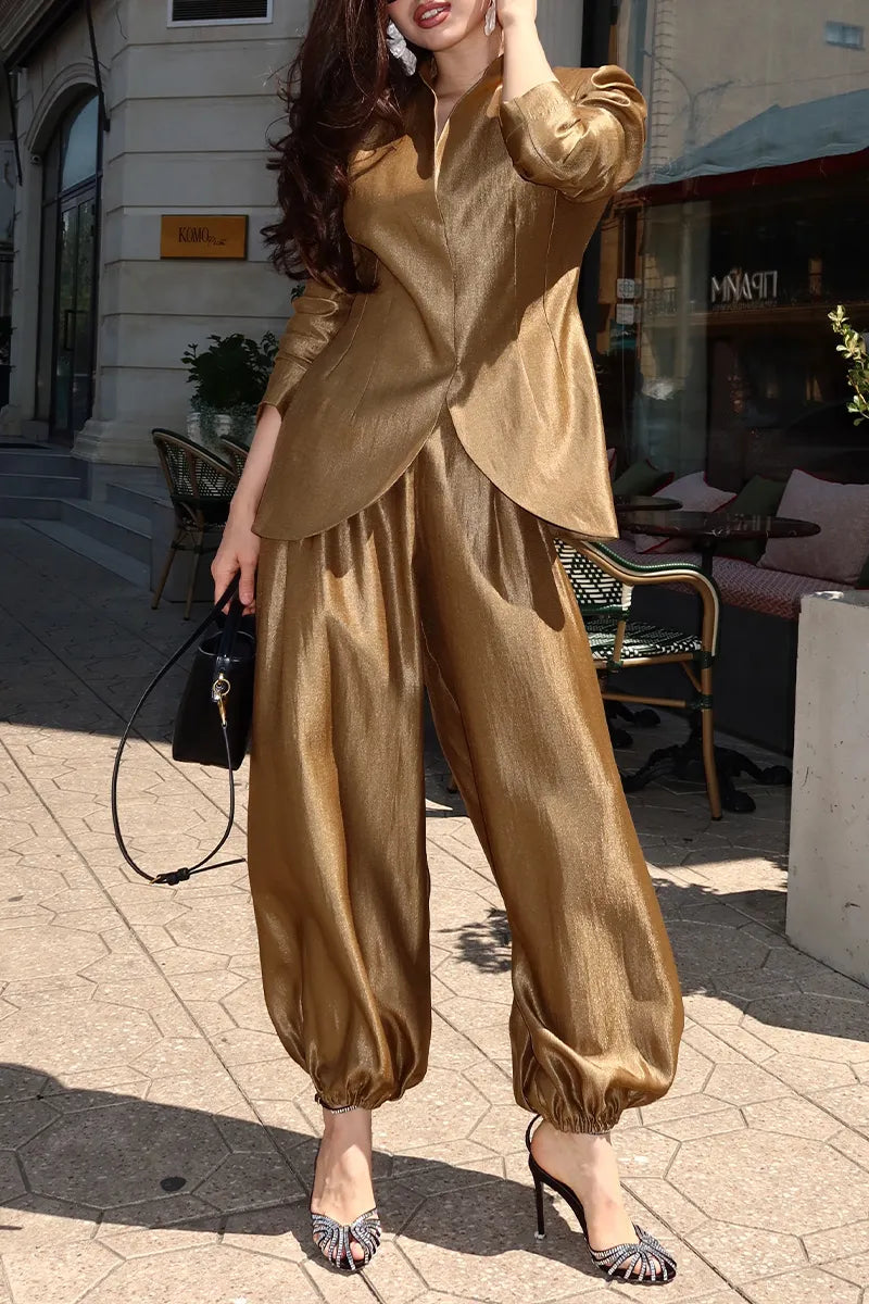 Women's Round Neck Solid Color Elegant Temperament Set