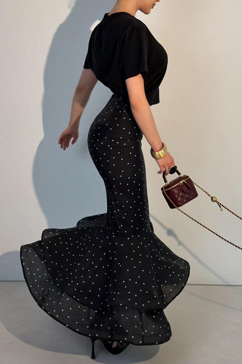 Women's Elegant Mermaid Double-Layer Hem Polka Dot Skirt