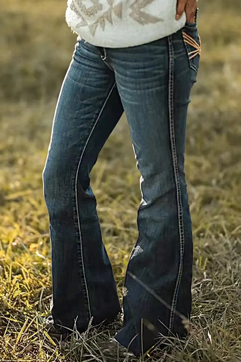 Women's Vintage  Embroidered Pocket Wash Jeans