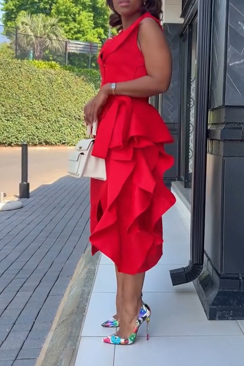 Women's Collar Top+ Spliced Split Skirt Elegant Casual Set