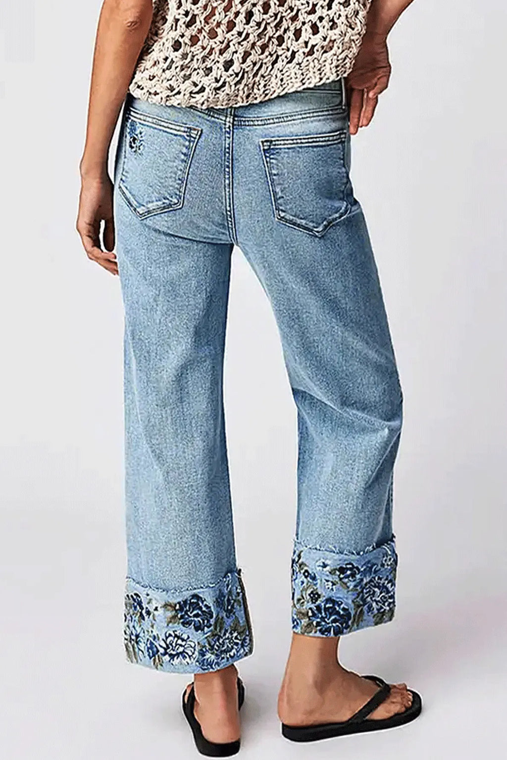 Casual Mid Rise Straight Leg Embroidered Jeans