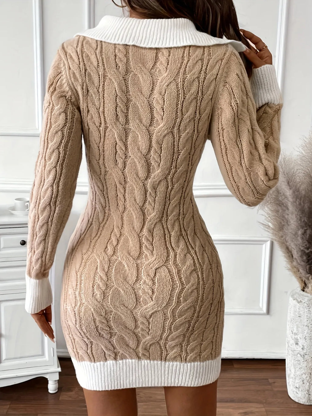 ( In stock)Womens Doll Collar Color Plug Knitted Short Dress