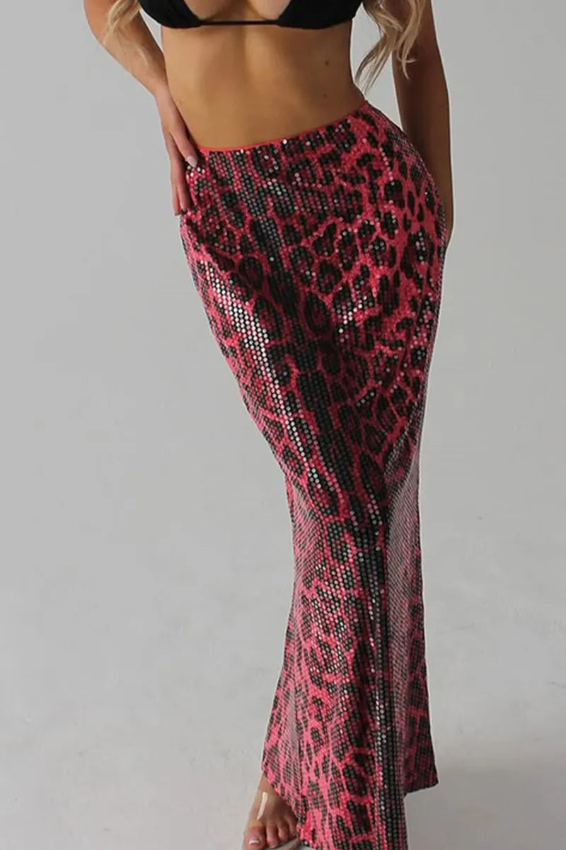Ladies Fashion High-Waisted Leopard Print Stretchy A-Line Skirt