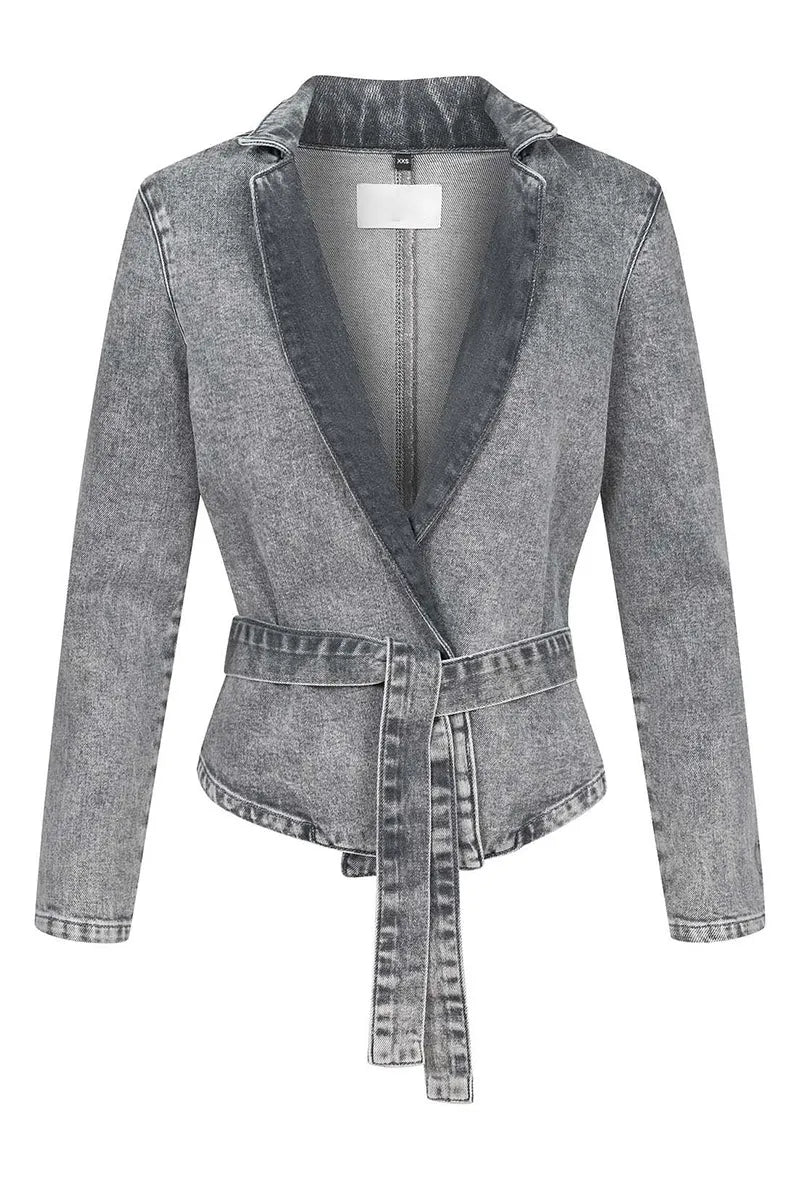 Women's Street Fashion Casual Slim-fit Denim Blazer + Denim Jeans