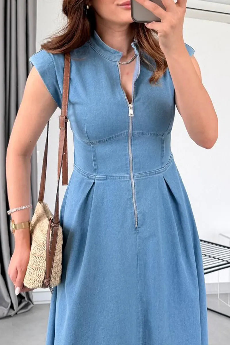 Women's Elegant Simple Zipper Denim Dress