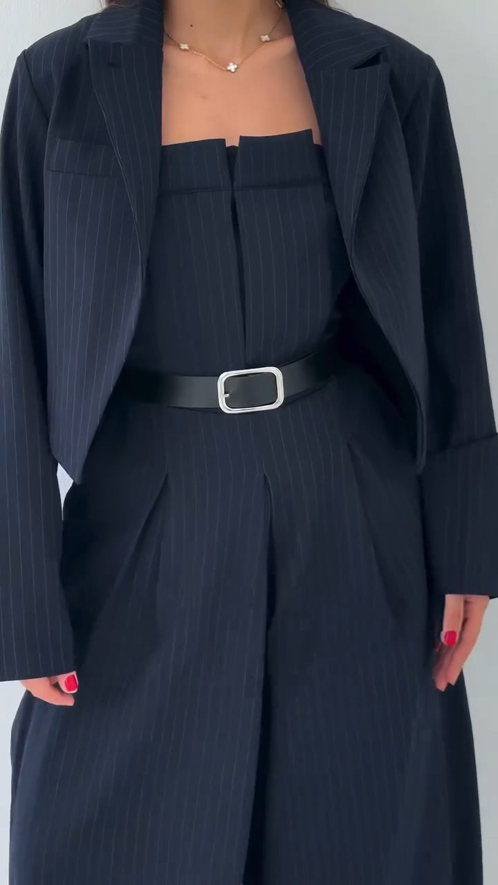Women Strapless Jumpsuit+ Jacket Style Commuting Set