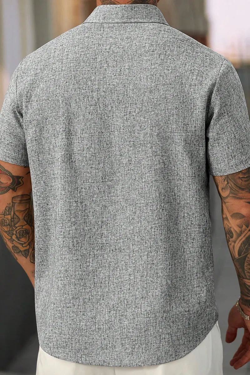 Men Casual Textured Short Sleeve Collared Woven Shirt For Men