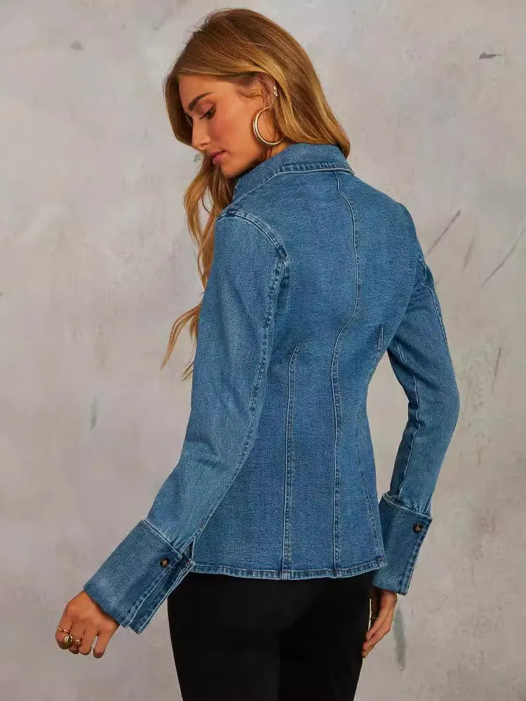 Casual Button Front Long Sleeve Slim Fit Denim Shirt
