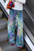 Women's Street Style Color Graffiti Print Jeans