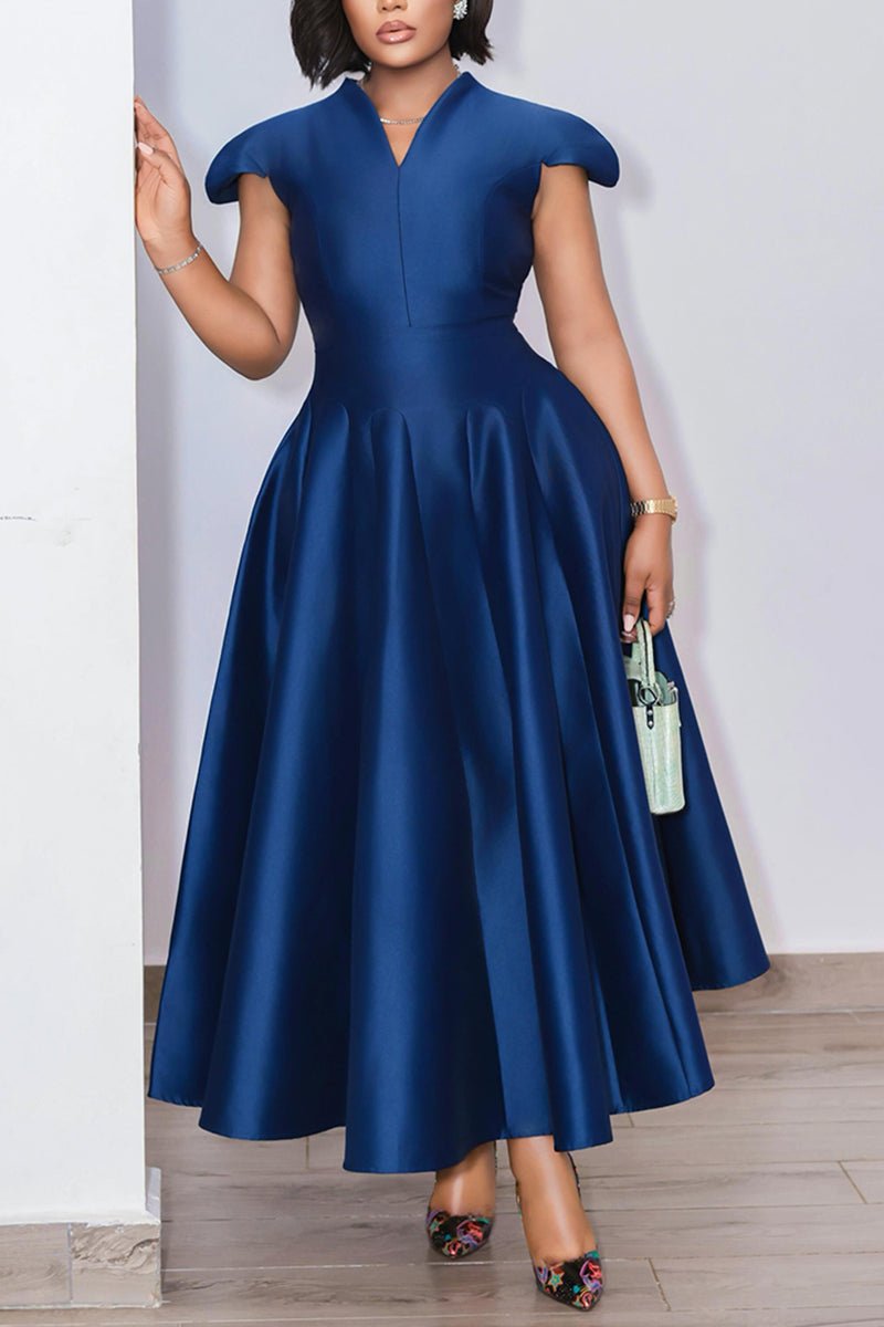 Women's Elegant Satin Waist Cinching A-Line Maxi Dress