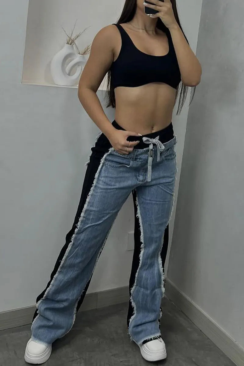 Women's Contrast Panel Side Stripe Jeans In Trendy Cut