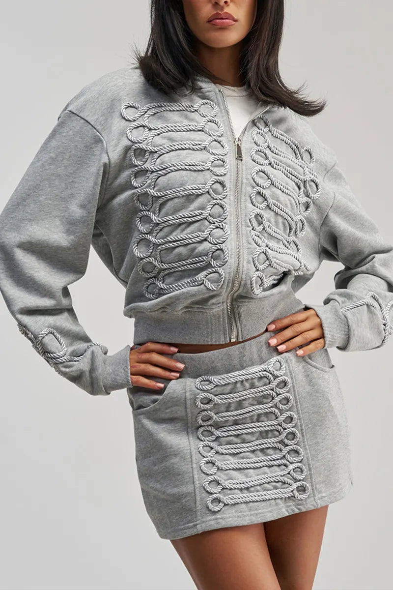 Women's Casual Woven Decoration Hoodie or Mini Skirt