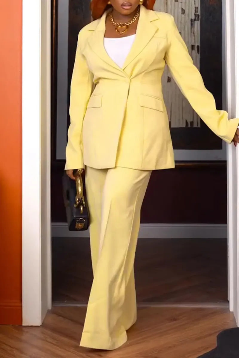 Women's Collar Jacket+ Pants Solid Color Temperament Commuting Suit
