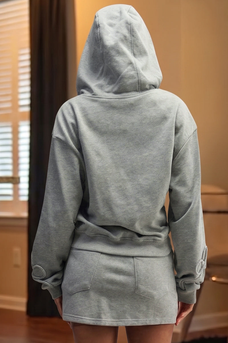 Women's Casual Woven Decoration Hoodie or Mini Skirt