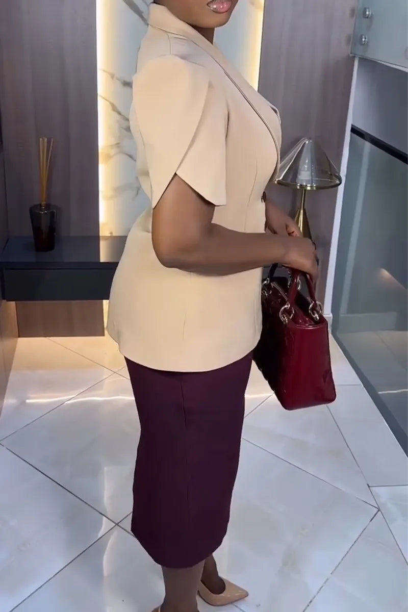 Women's Temperament Commuting Waist Cinched Jacket or Solid Color Half Skirt