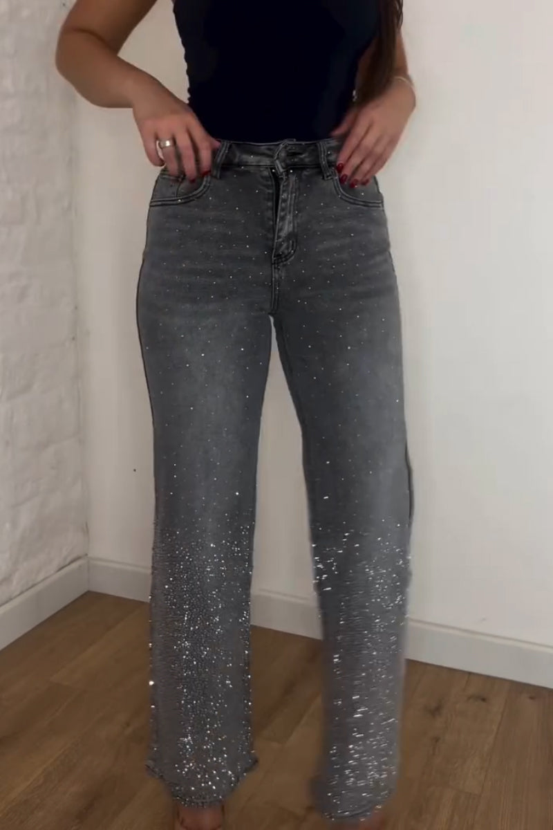 Women's Rhinestone Washed Casual Jeans