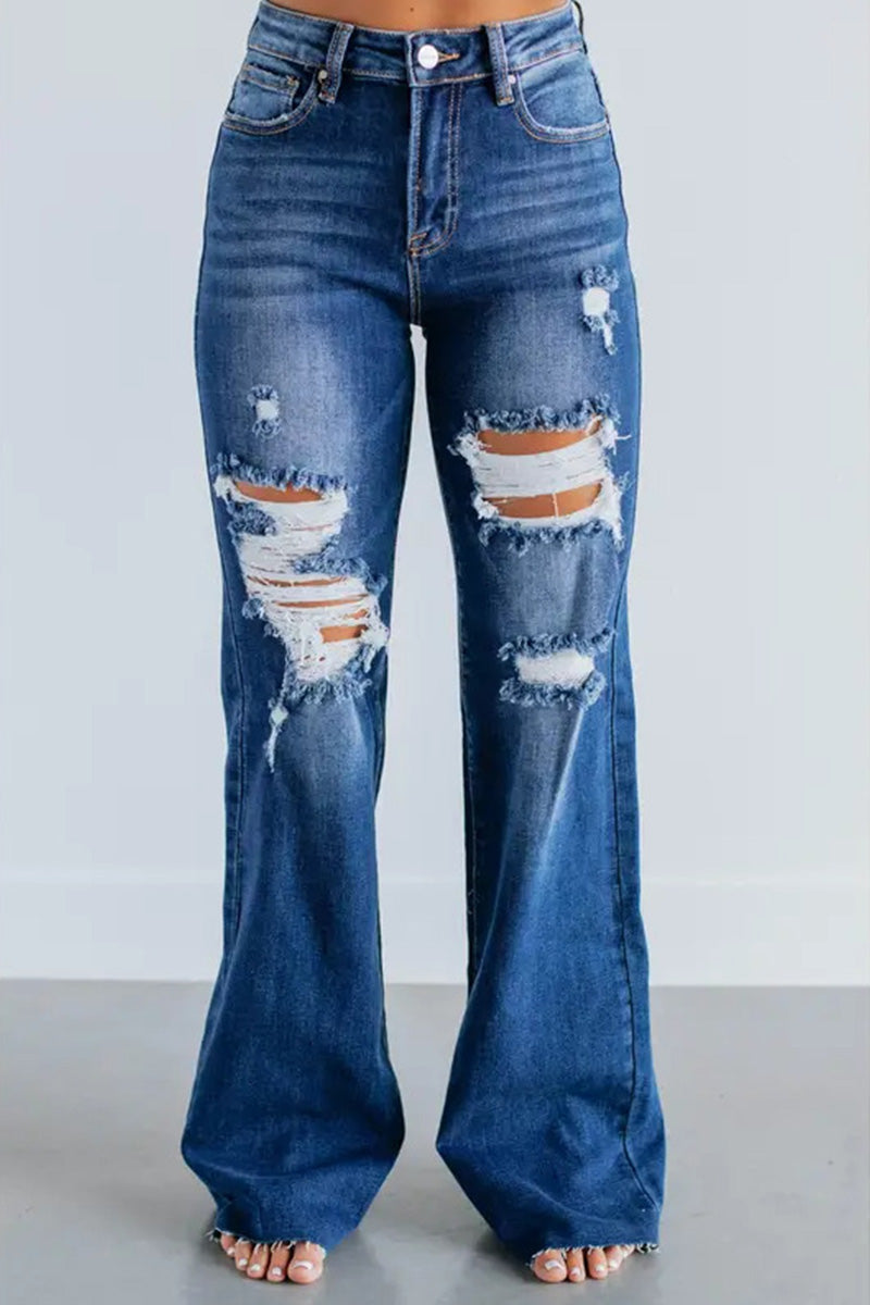 Women's Fashionable Comfort Ripped Wide Leg Jeans