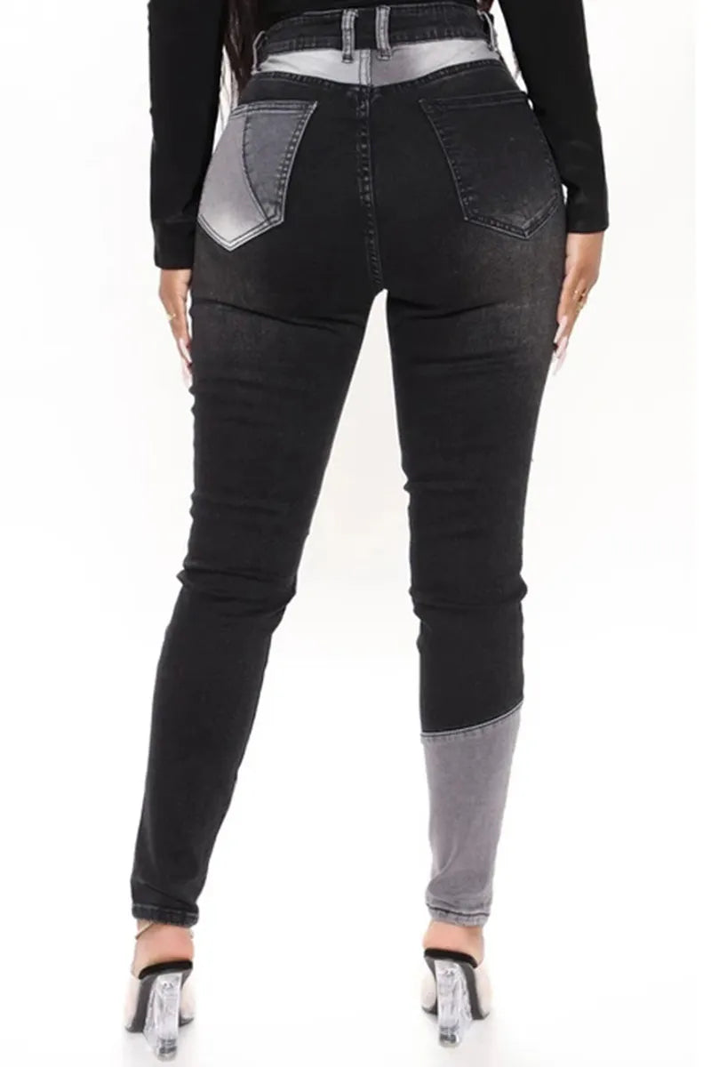 Fashion Color Block Stretch High Rise Jeans