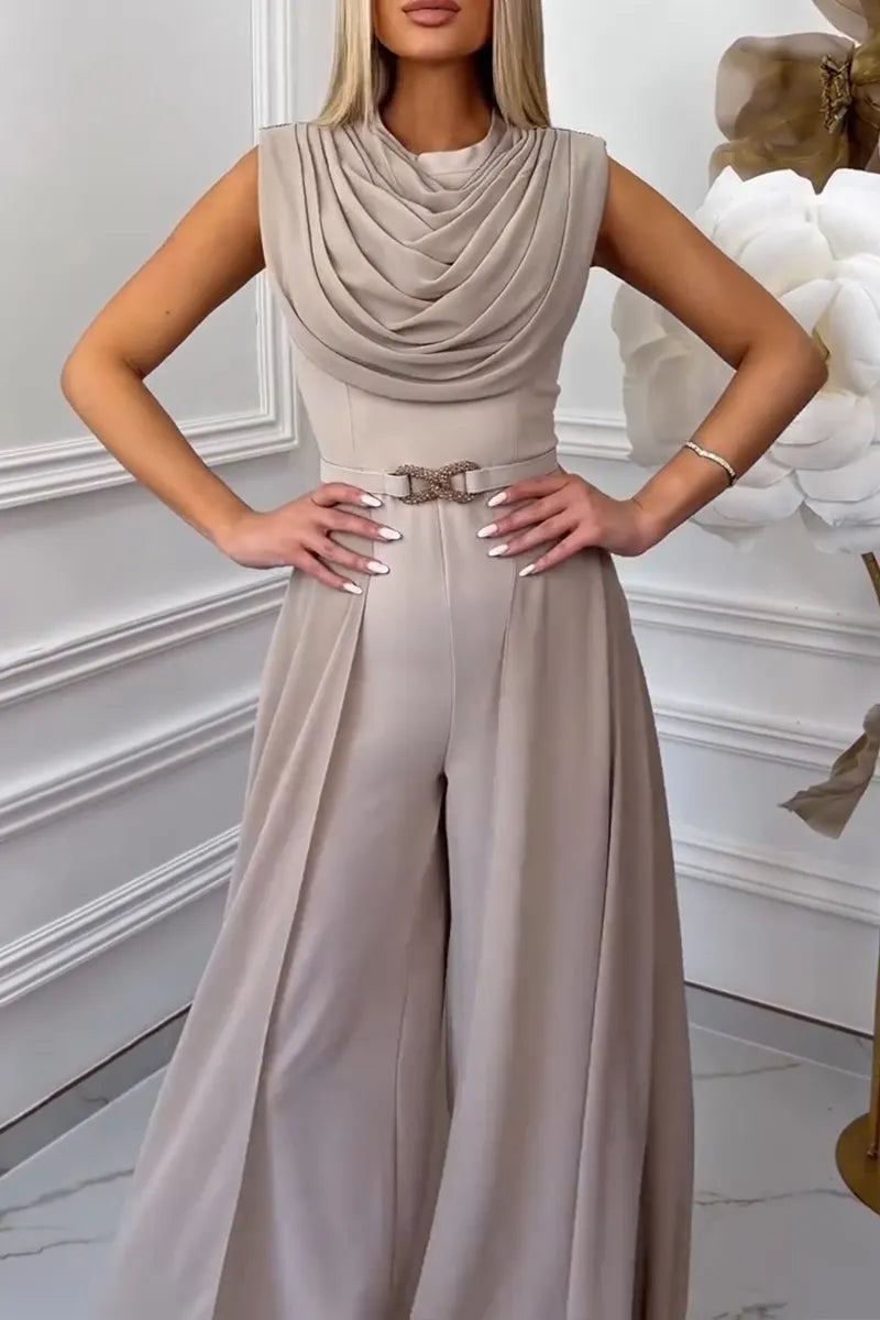 Women's Elegant Pleated Flowing Long Jumpsuit