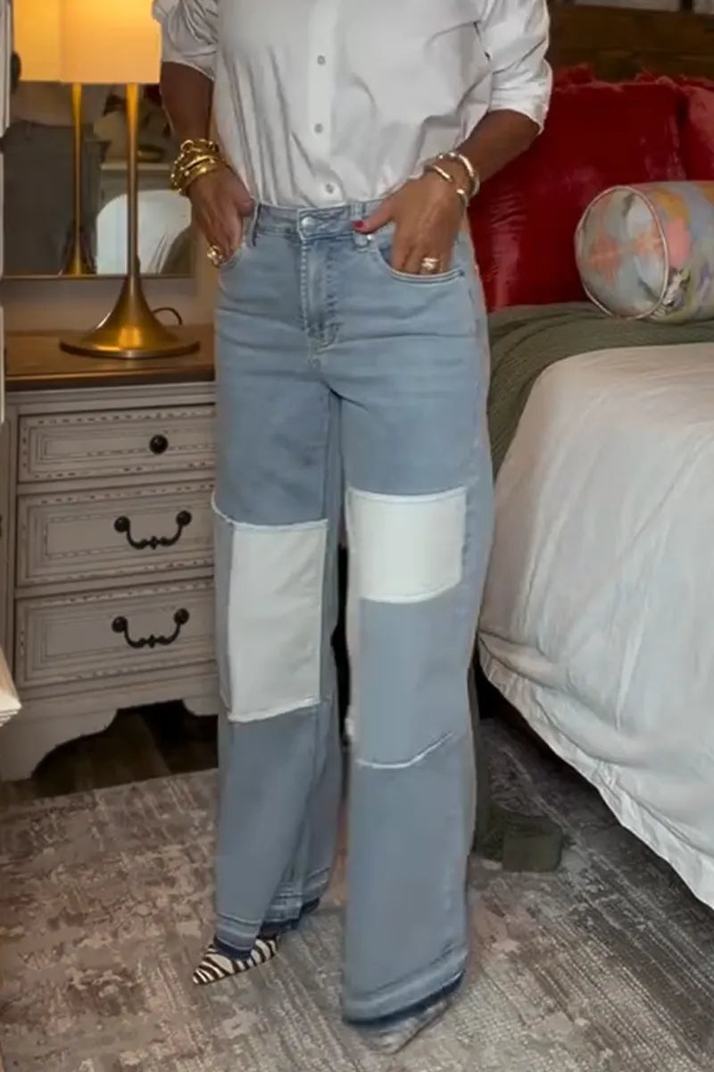 Women's Washed and Spliced Casual Jeans