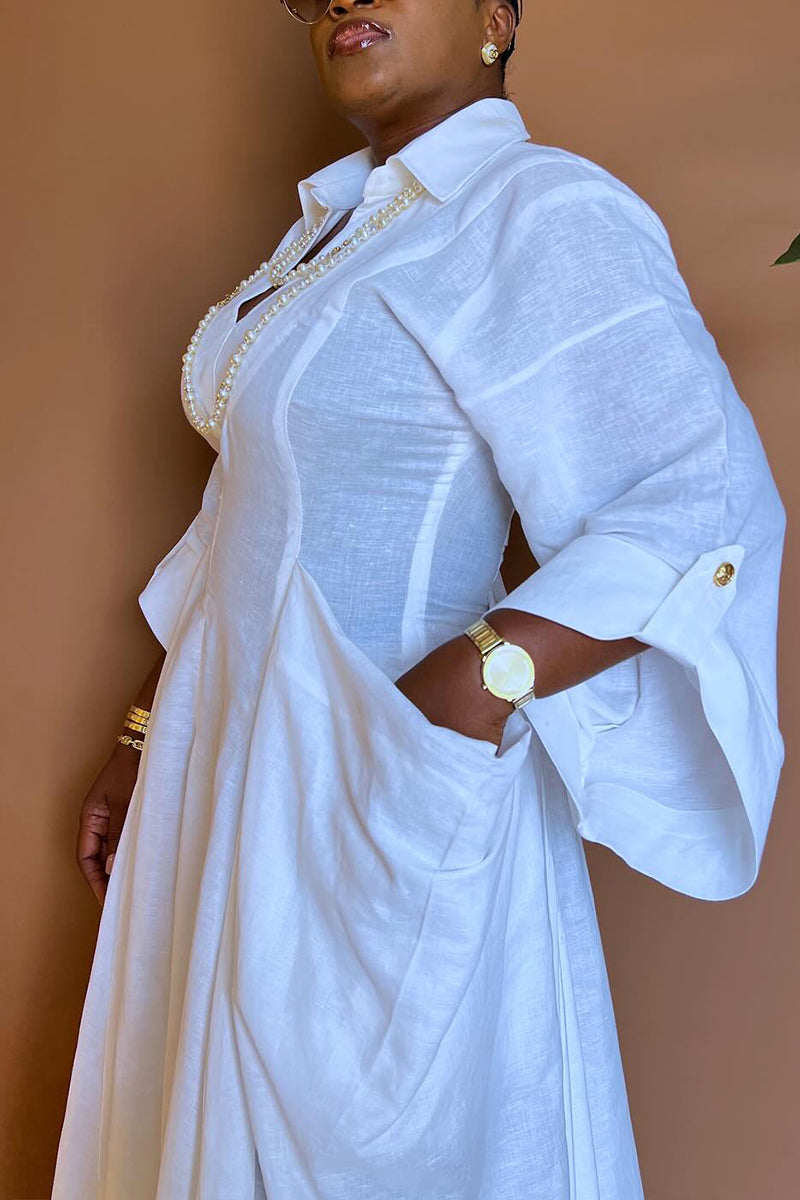 Women's Collar Patchwork Shirt Style Elegant Temperament Maxi Dresses